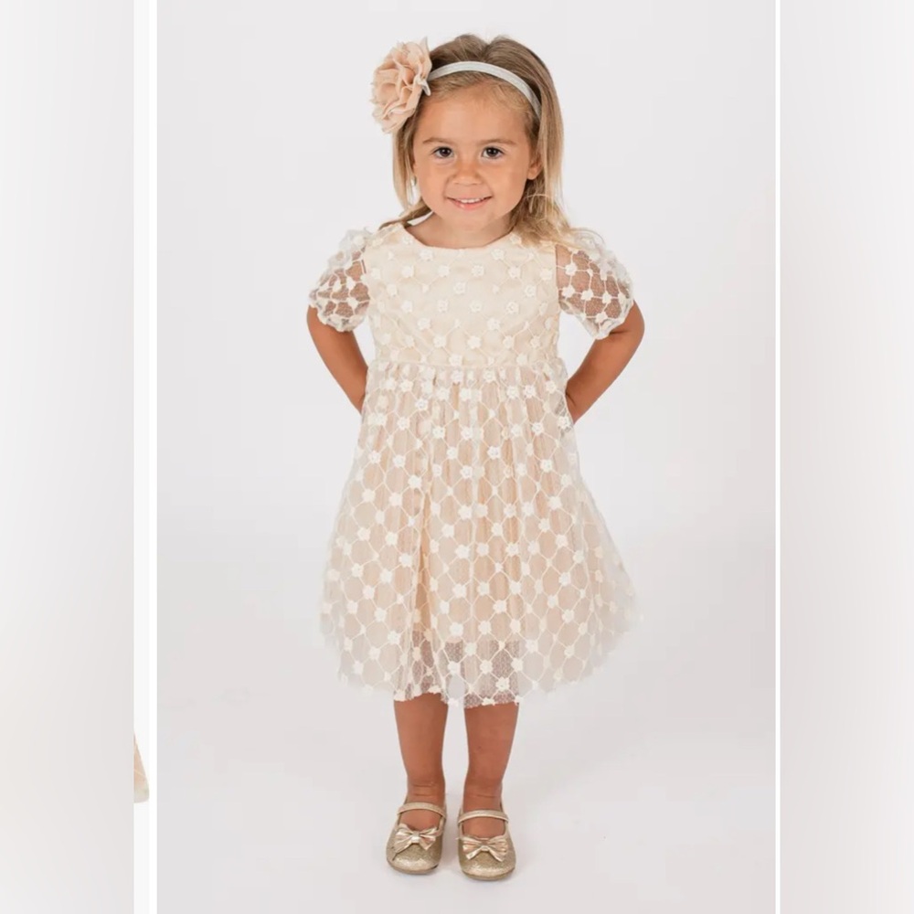 Popatu toddlers embroidered ivory tulle dress